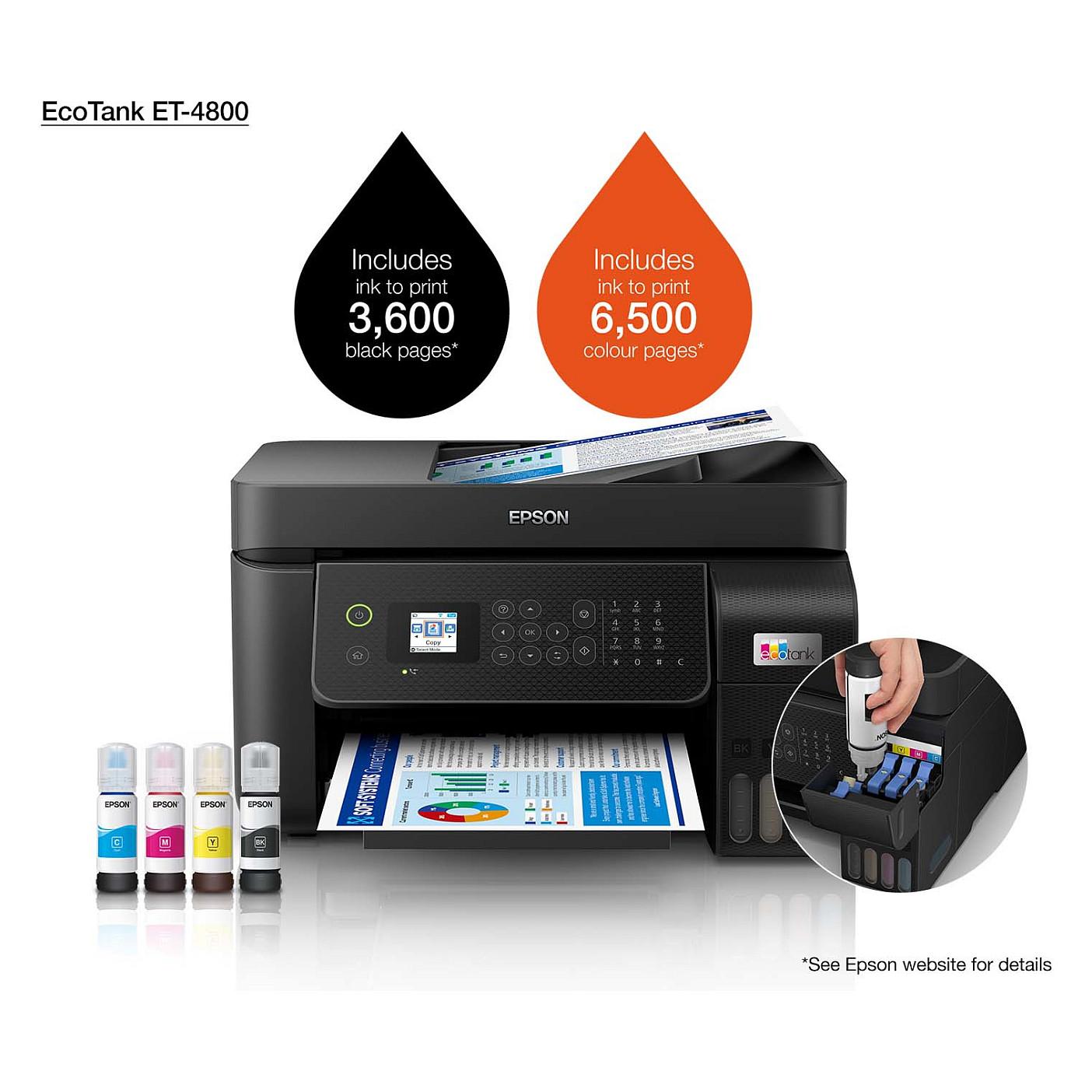 Printer Multifunksional me Ngjyra Epson EcoTank ET-4800 / A4 / Inkjet / 5760 × 1440 DPI / 15 ppm / ADF / Fax / Wi-Fi / Ethernet / USB - Zezë - 18