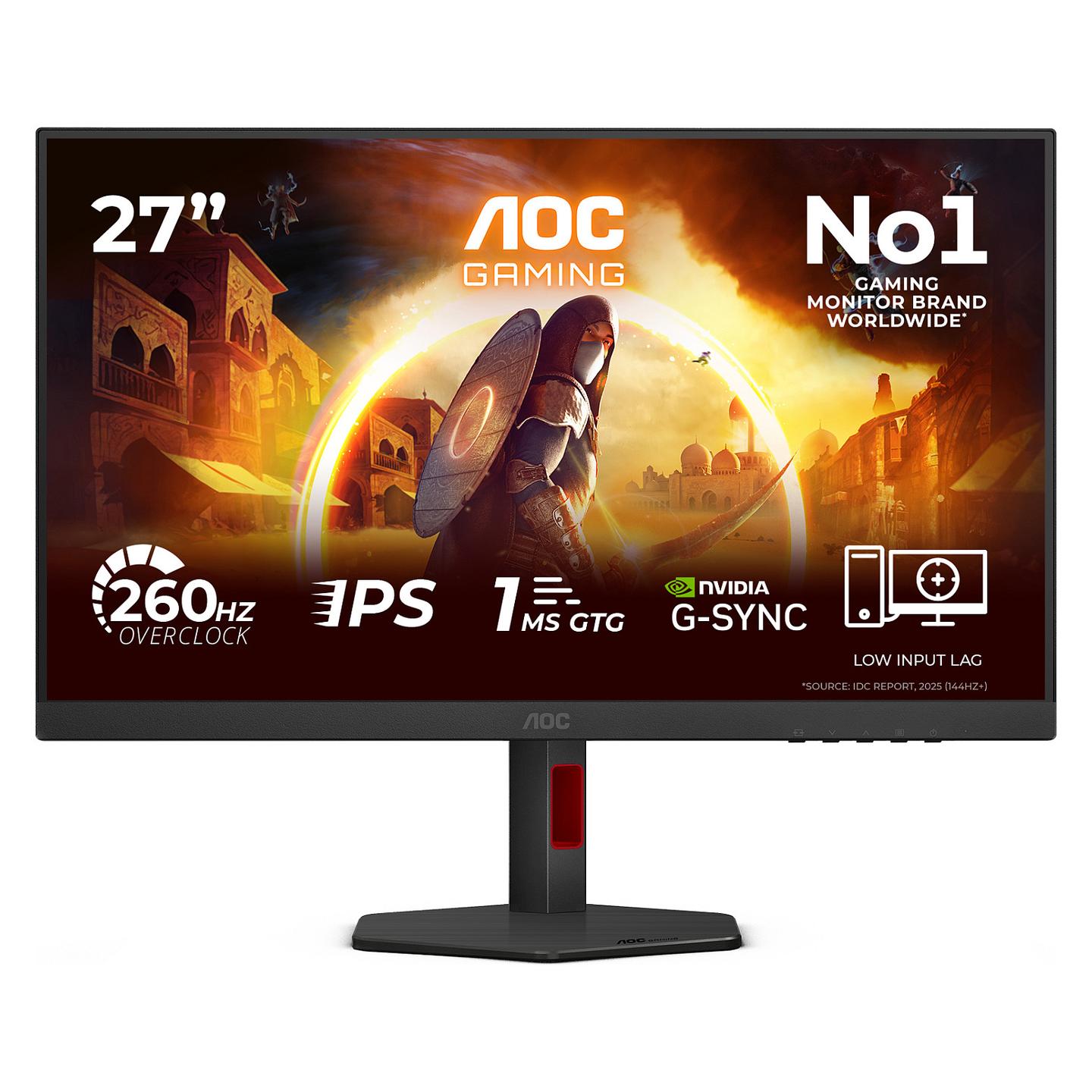 Monitor Gaming AOC 27G4ZR, 27", Full HD Fast IPS, 240Hz, 1ms, HDR10, HDMI + DisplayPort - Zezë/Kuqe