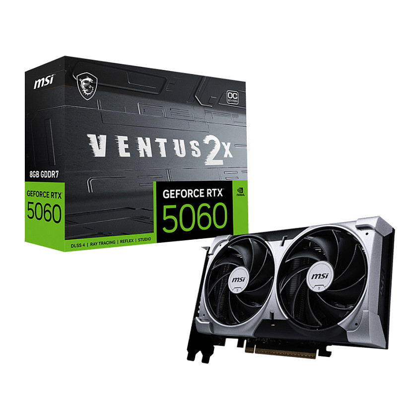 Kartë Grafike NVIDIA GeForce RTX 5060 / 8GB / MSI VENTUS 2X OC / GDDR7 / 2 Fan - Zezë/Argjend