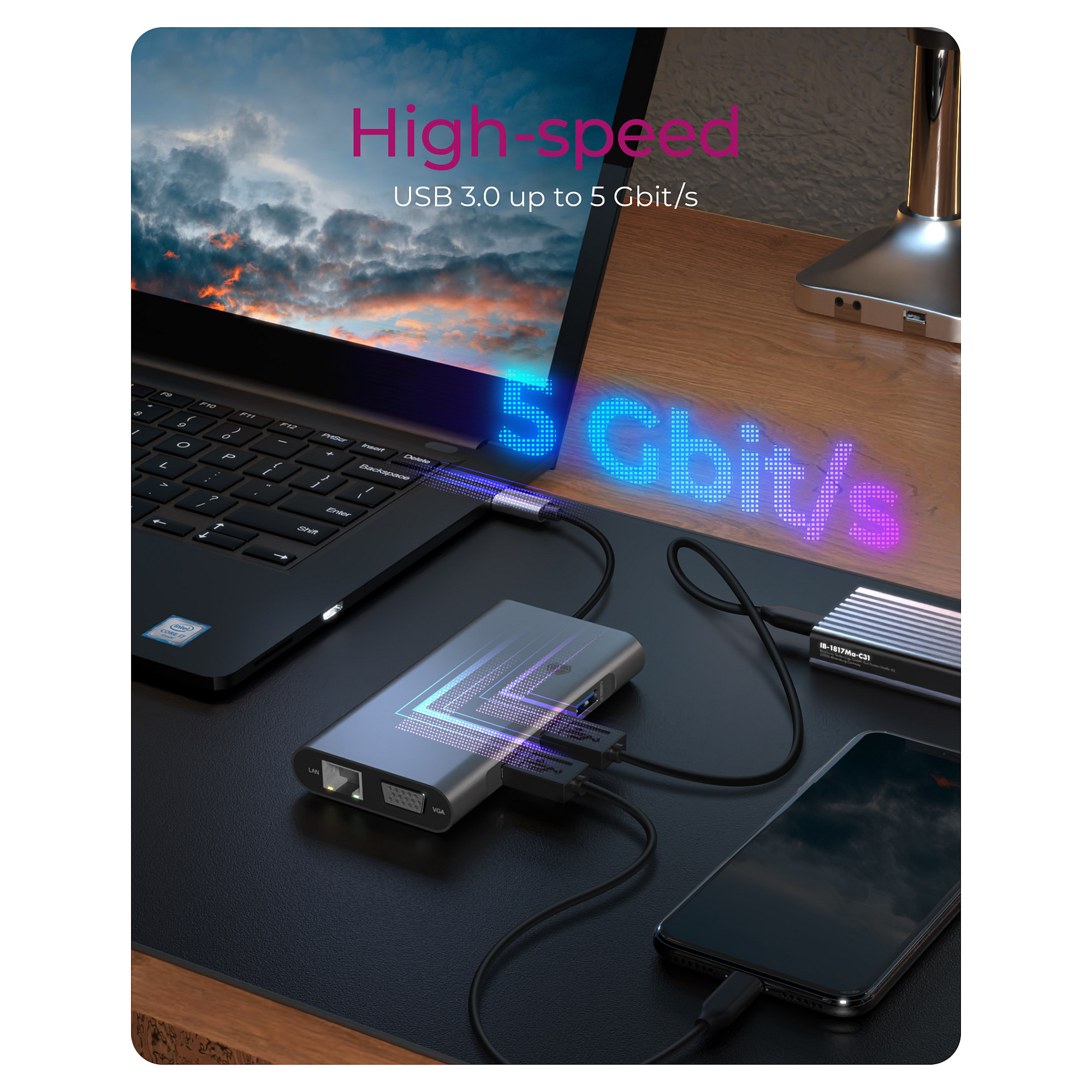 Docking Station ICY BOX IB‑DK4040‑CPD / 10‑in‑1 / PD 100W / 3xUSB-A / 1xUSB-C / 1xHDMI / 1xVGA – Zezë - 6