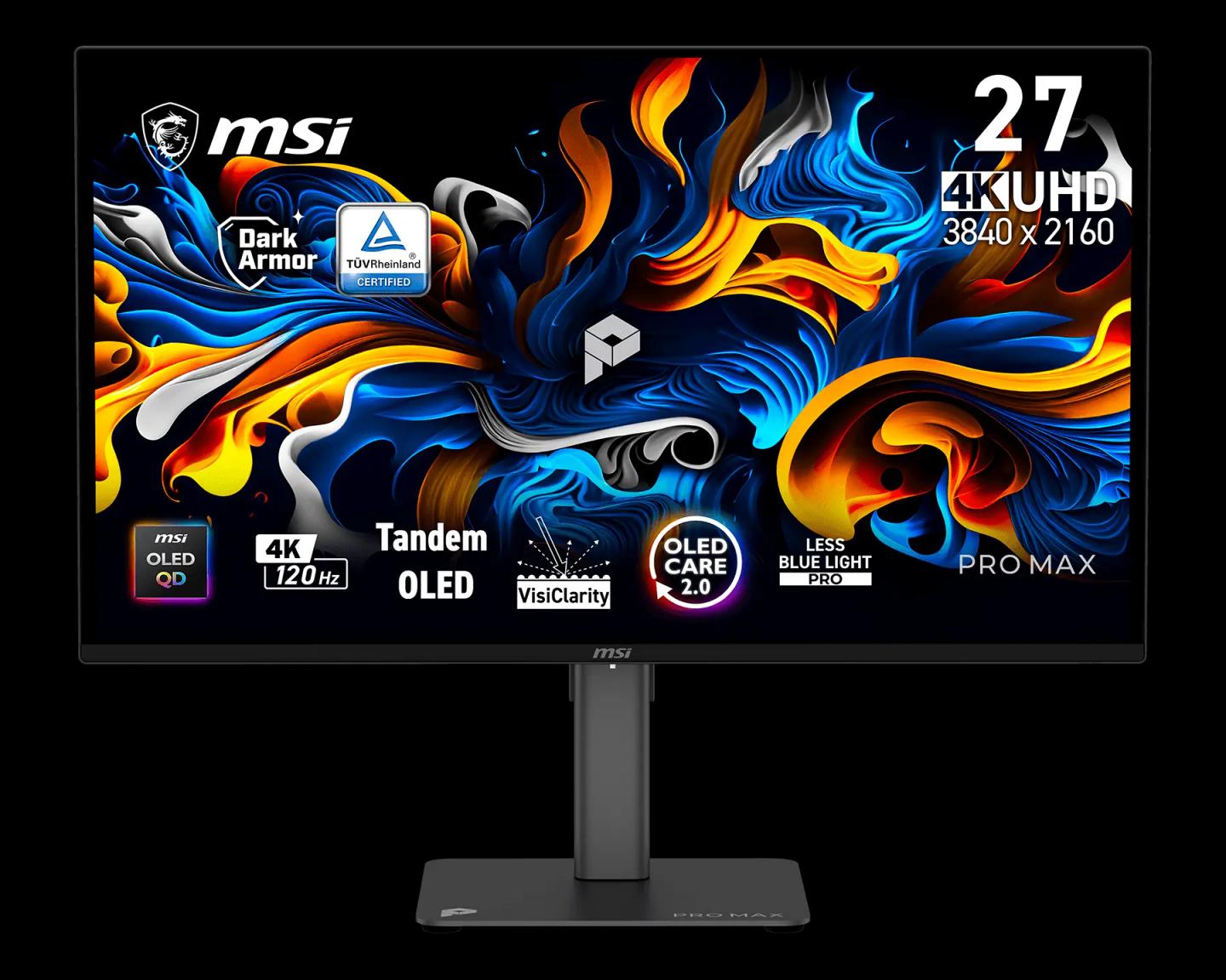 Monitor MSI PRO MAX 271UPX12G / 26.5" / 4K UHD QD-OLED / 120 Hz / 0.03 ms / 2x HDMI + DisplayPort + USB-C - Zezë