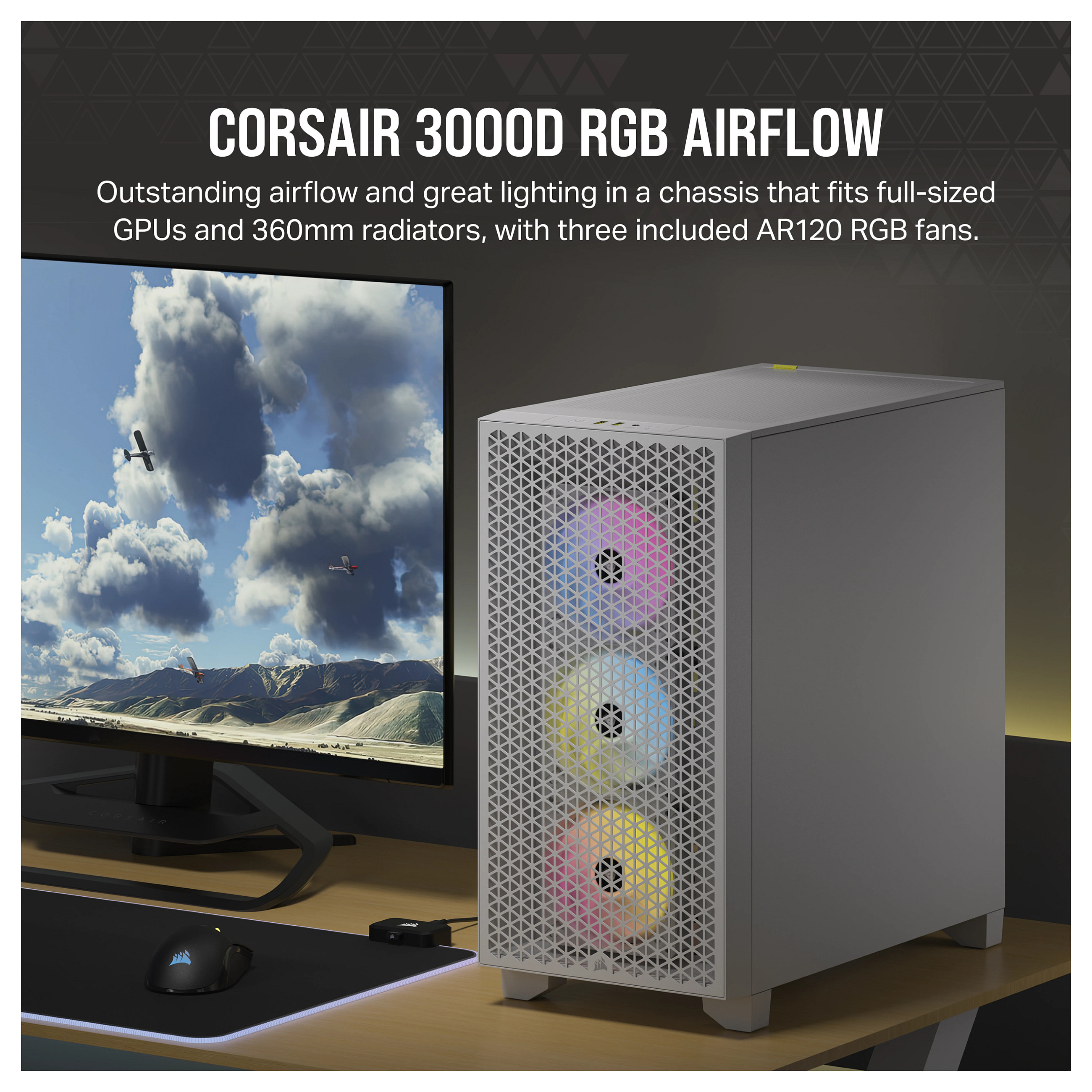 Kasë Corsair 3000D RGB Airflow White Midi Tower ATX Gaming Case – Bardhë - 10