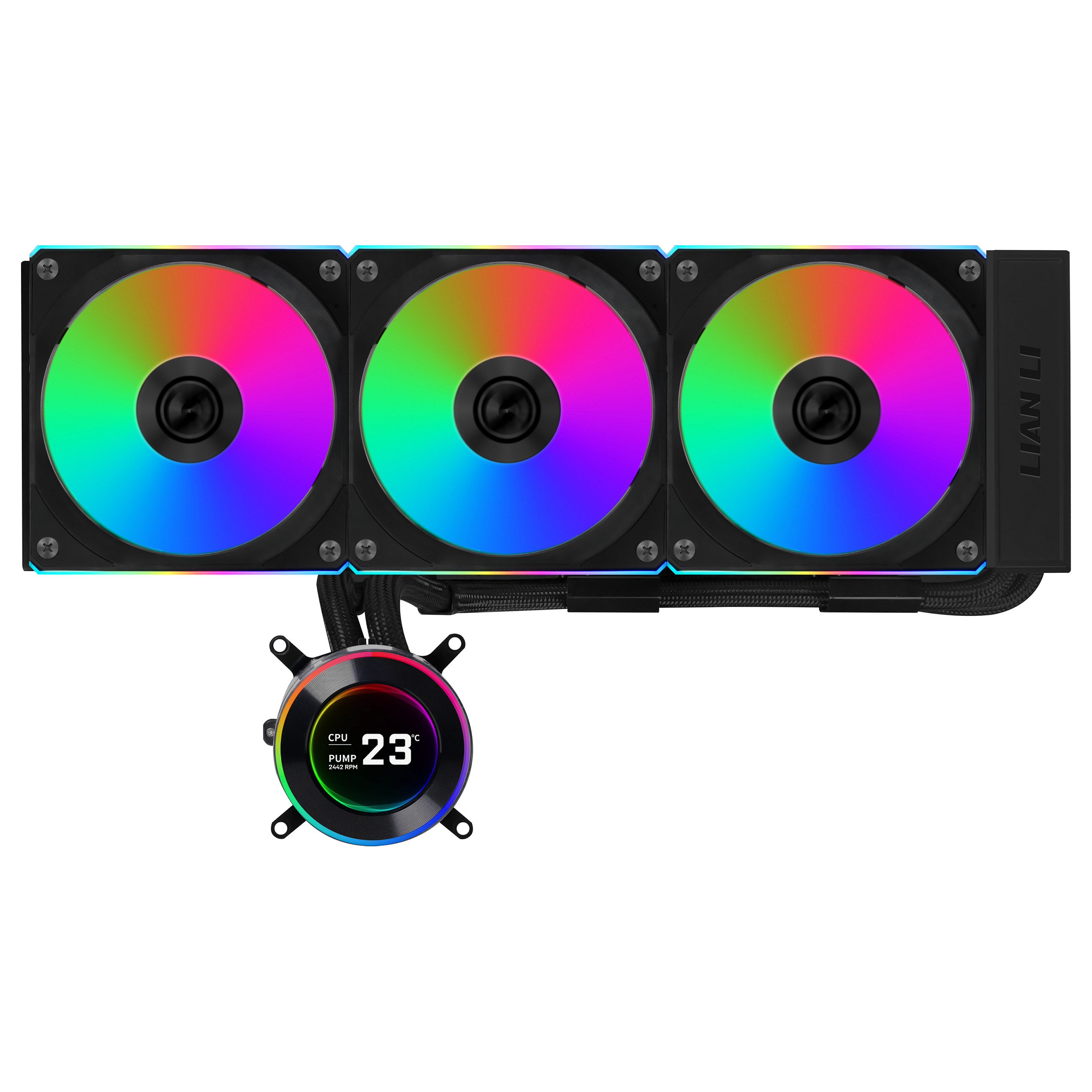 Ftohës për Procesor Lian Li HydroShift II LCD-C 360CL / AIO / 360mm / 3×120mm UNI FAN CL Wireless / 2.1" IPS LCD / 2200 RPM / 72 CFM – Zezë