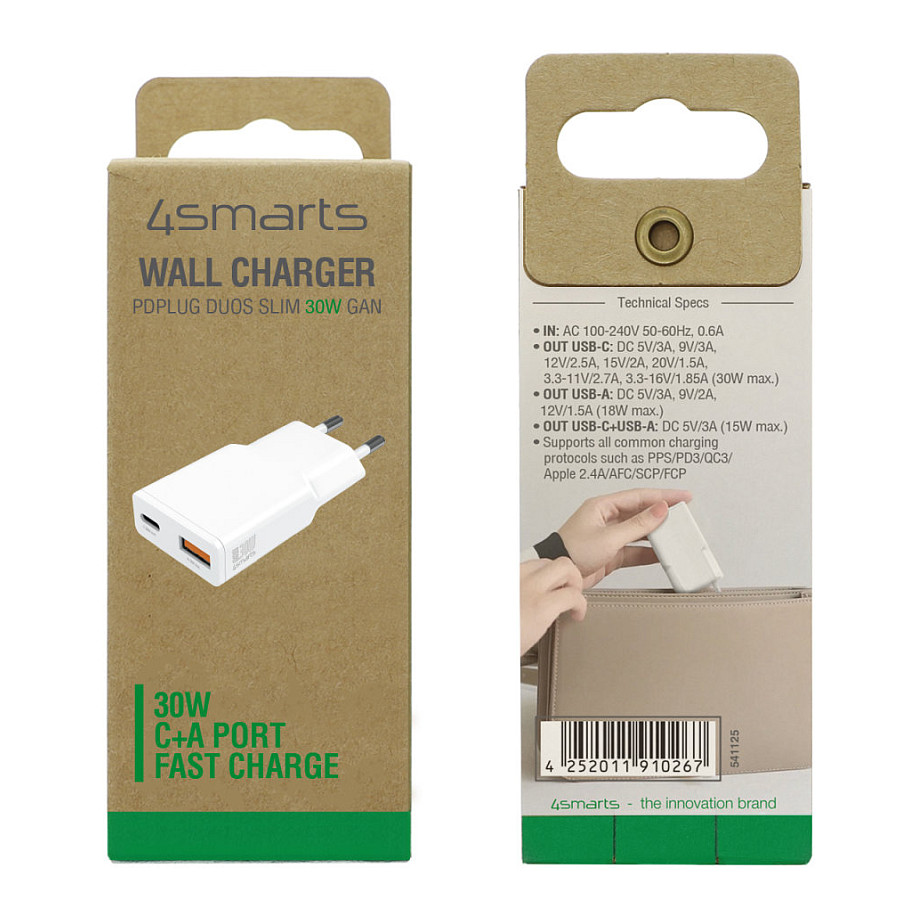 4smarts PDPlug Slim Duos / 30W / USB-C USB-A / i bardhë - 9