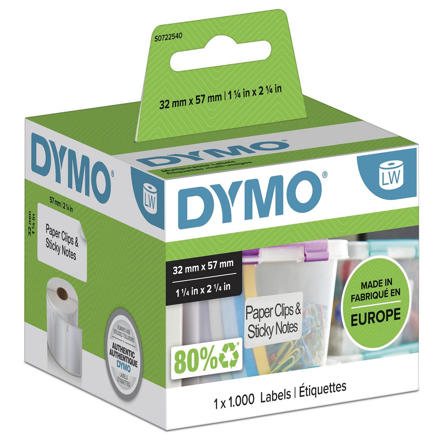Etiketa DYMO LW S0722540, 32 × 57 mm, 1000 copë - Bardhë