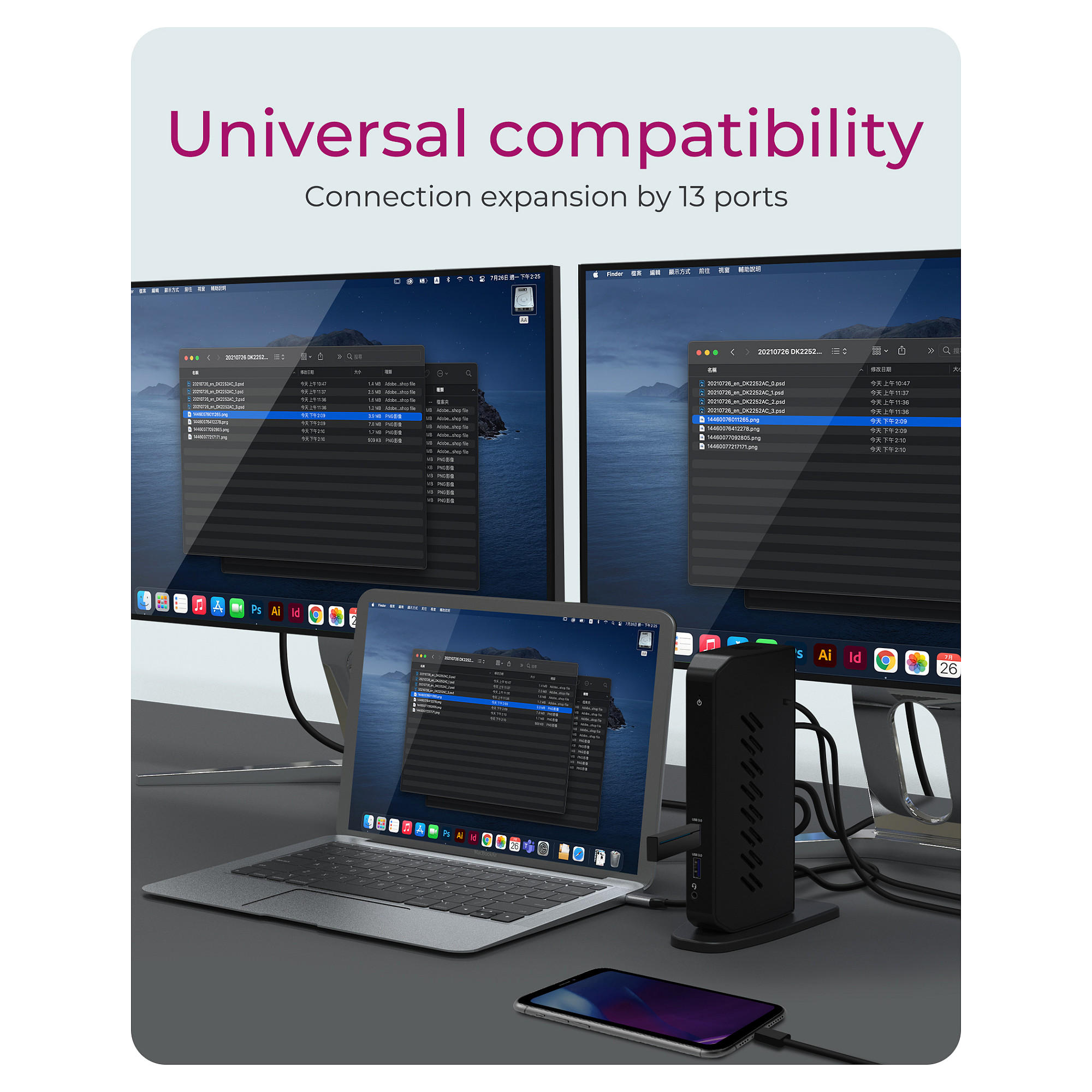 Docking Station ICY BOX IB-DK2252AC / USB-C & USB 3.0 / 2x HDMI + 2x DP / 6x USB / LAN / Audio / PD - Zezë - 2