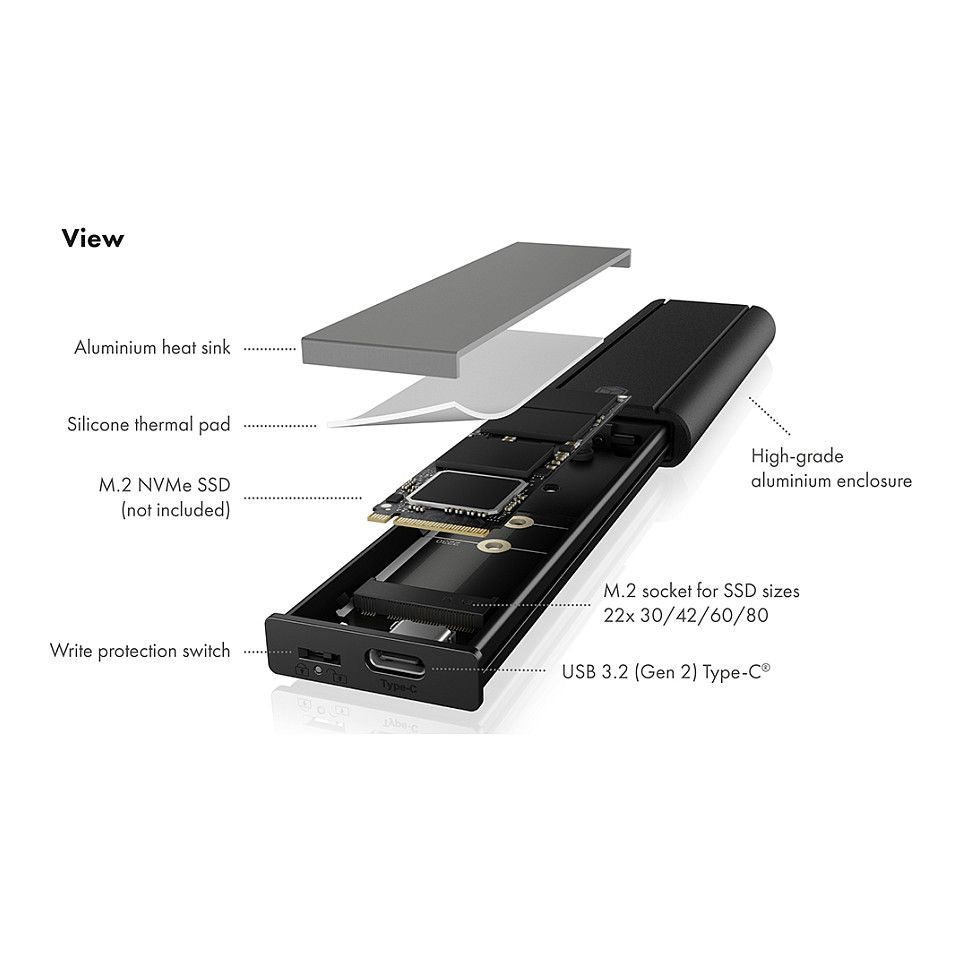 SSD të Jashtme ICY BOX IB-1807MT-C31 Kasë Externes USB-C 3.2 për M.2 NVMe SSD me mbrojtje shkrimi - 14