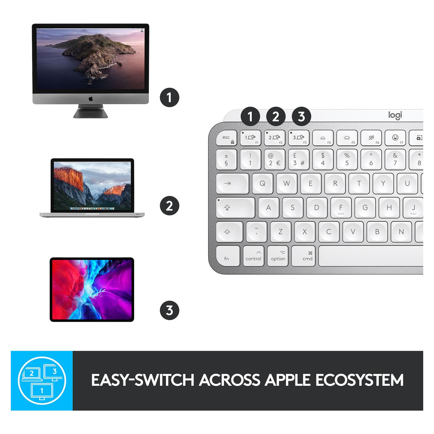 Tastierë pa kabllo Logitech MX Keys Mini for Mac / Bluetooth / AZERTY (FR) / Mini / Smart Illumination / 79 Taste / Scissor – Gri e çelët - 10