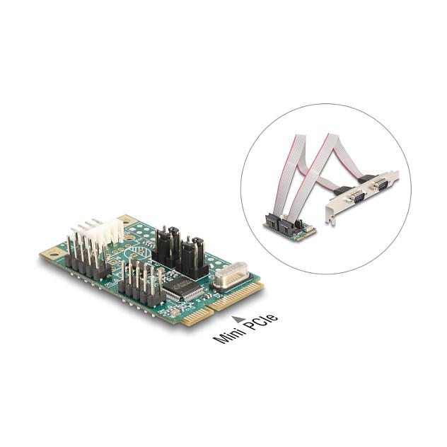 Kartë Zgjerimi Mini PCI Express Delock 95276 / Mini PCIe Full Size / 2x RS-232 DB9 / 460.8Kbps / WCH382L / Furnizim 5V/12V - 4