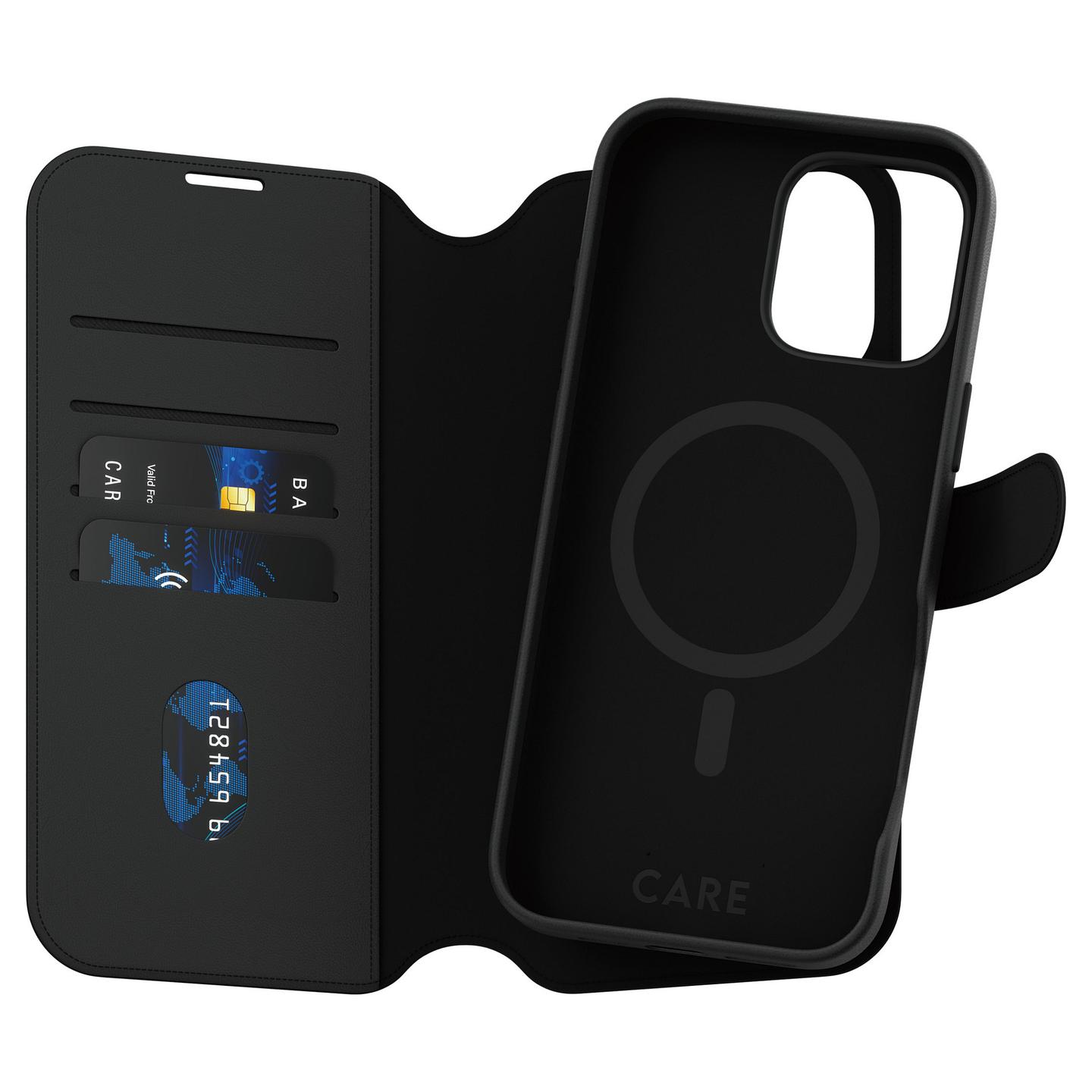 Case për Telefon CARE by PanzerGlass Tango 2-in-1 Wallet, iPhone 16 Pro Max, 4 Vende për Karta, MagSafe – Zezë