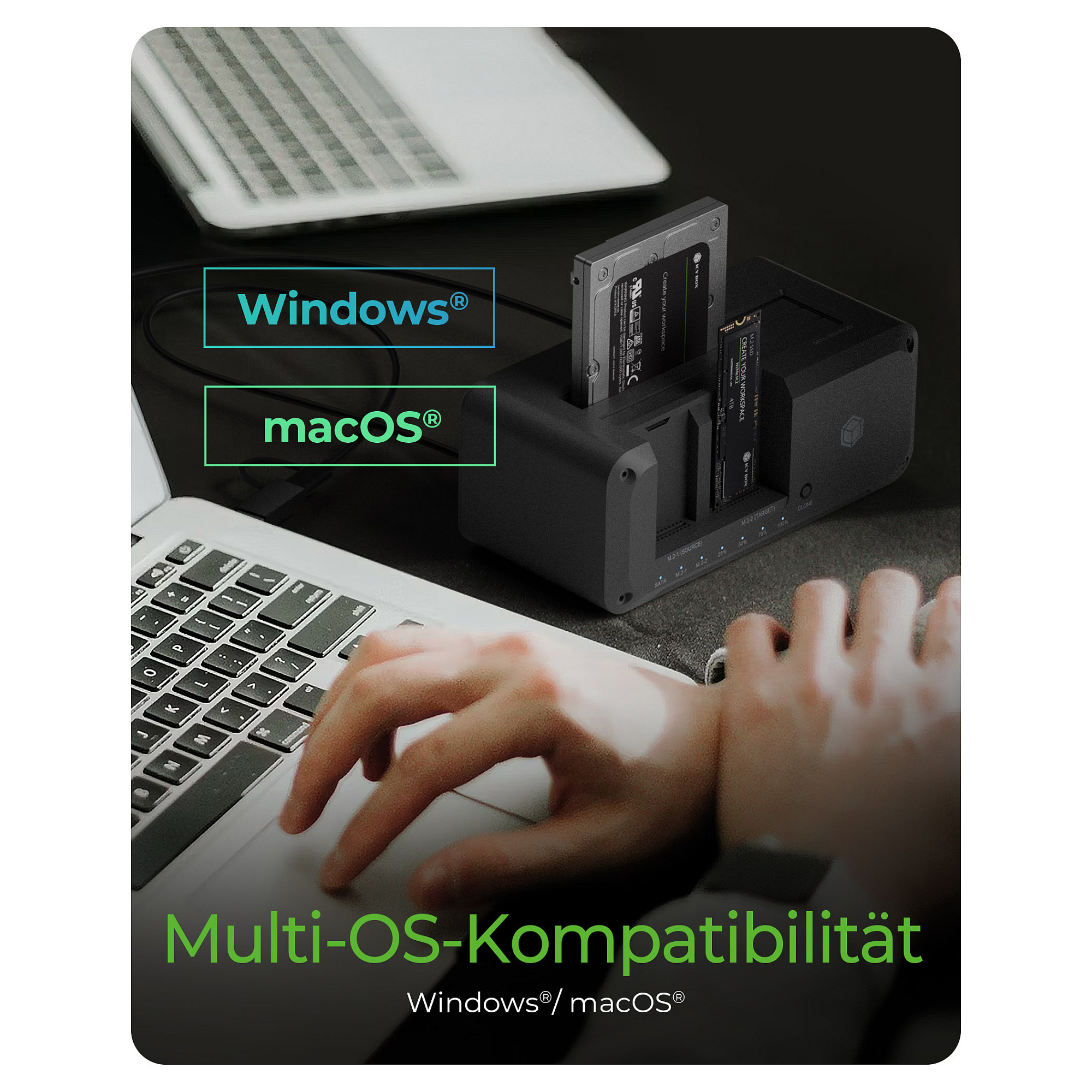 ICY BOX IB-2924MSCL-C31 USB-C 3.2 Klon- und DockingStation für 2.5"/3.5" SATA HDD und M.2 NVMe SSD - 6