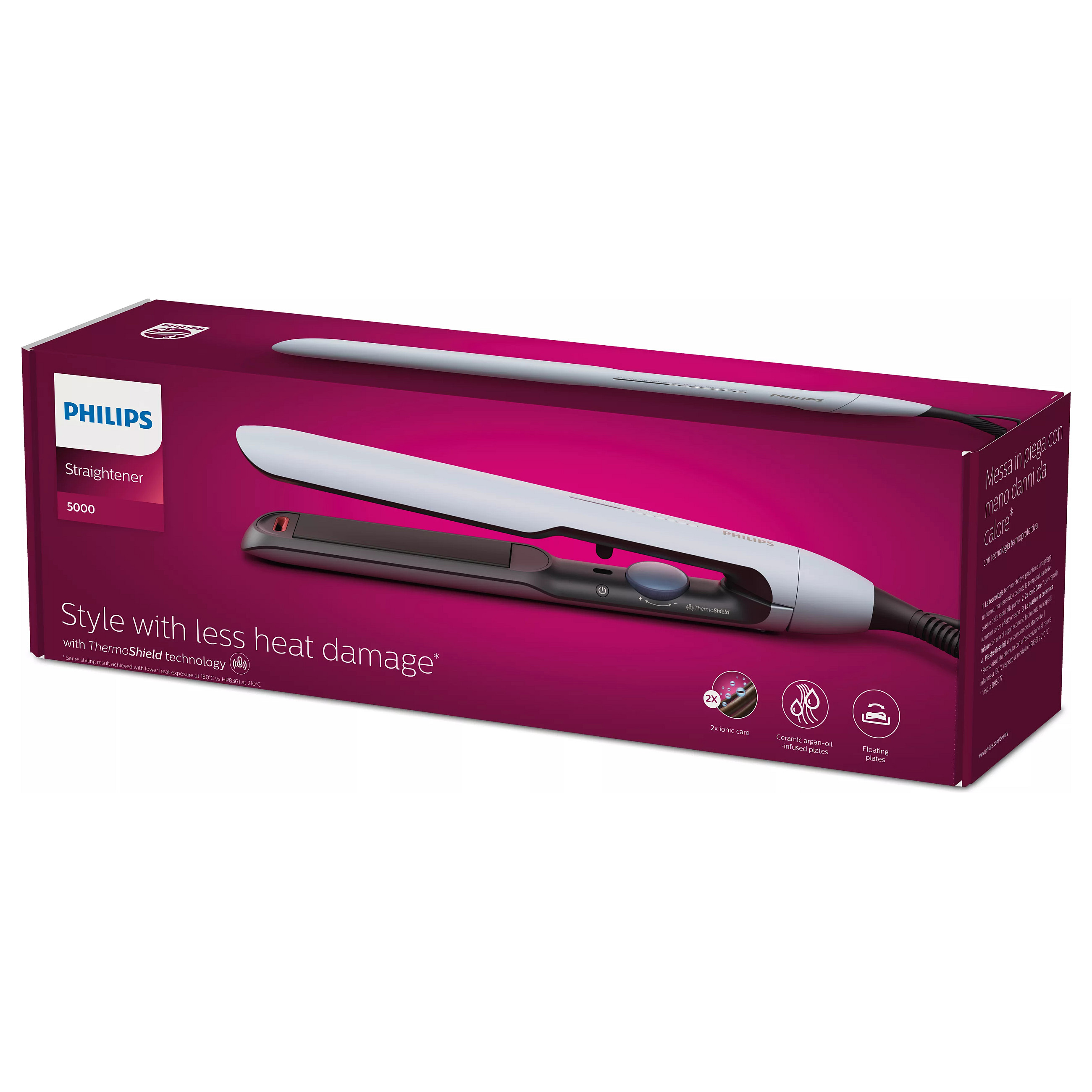 Drejtuese për flokë Philips 5000 Series BHS520/00 / ThermoShield / 2x Ionic / Ceramic Argan Oil / 12 Temperatura / 120–230°C – Blu e çelët - 4