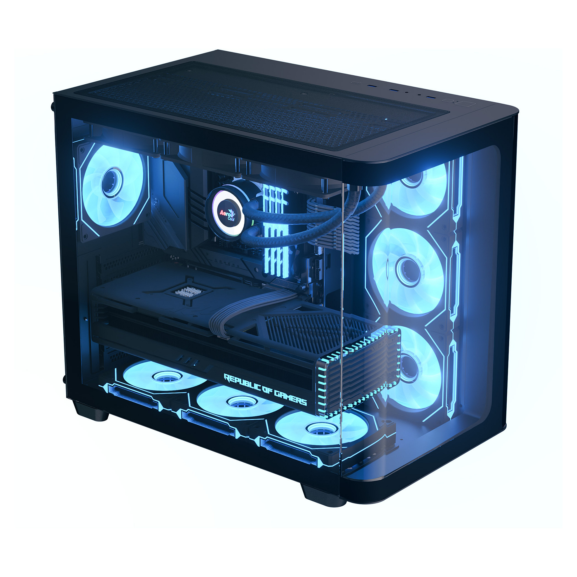Kasë PC Aerocool P500C / Midi Tower / ATX / Micro-ATX / Mini-ITX / 3x 120mm Side ARGB Fan + 1x 120mm Rear ARGB Fan / Tempered Glass / 2.5"/3.5" HDD / PSU Side - Zezë - 3