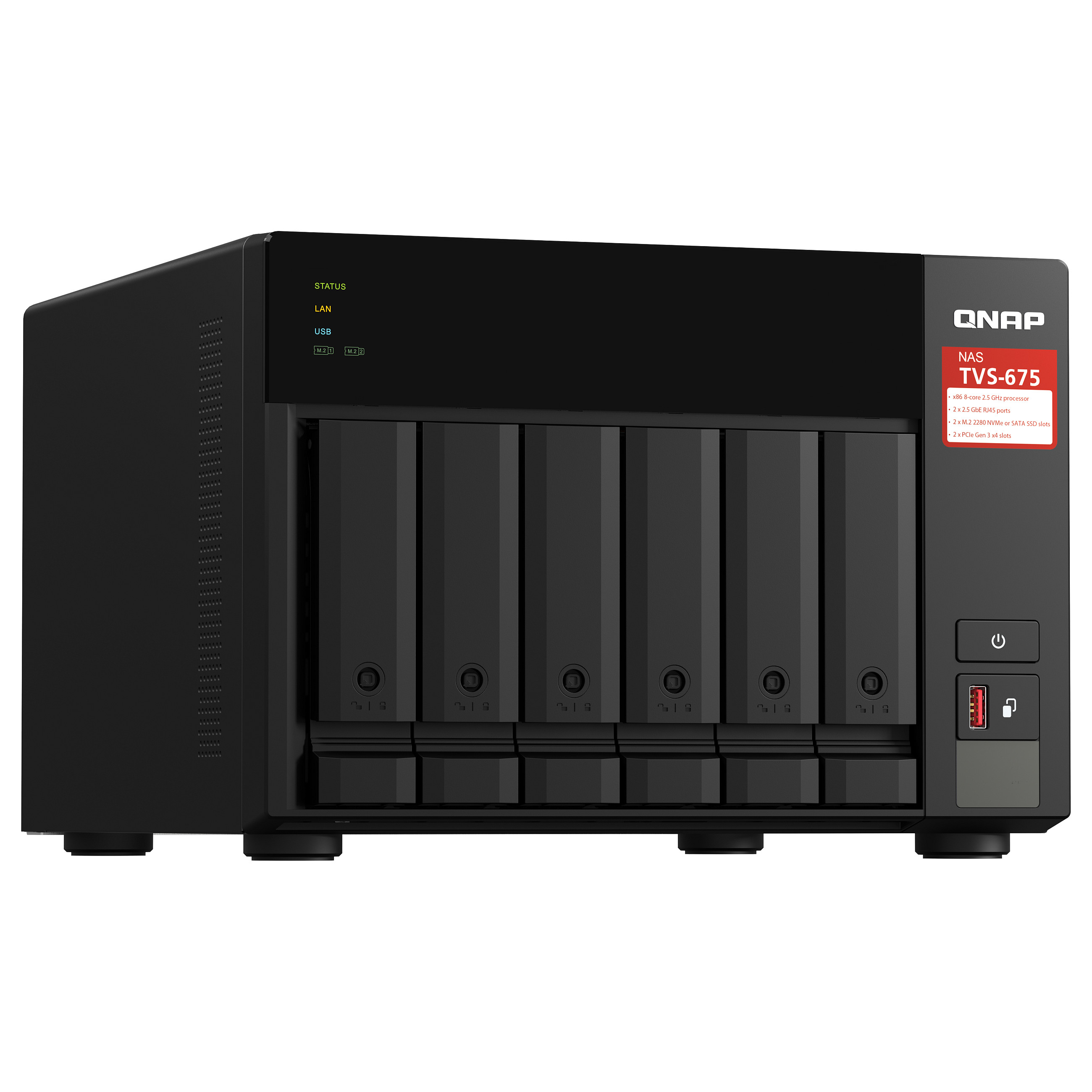 QNAP TVS-675-8G NAS 6-Bay | 8GB DDR4 | Dual 2.5GbE | M.2 NVMe | PCIe Expansion - 2