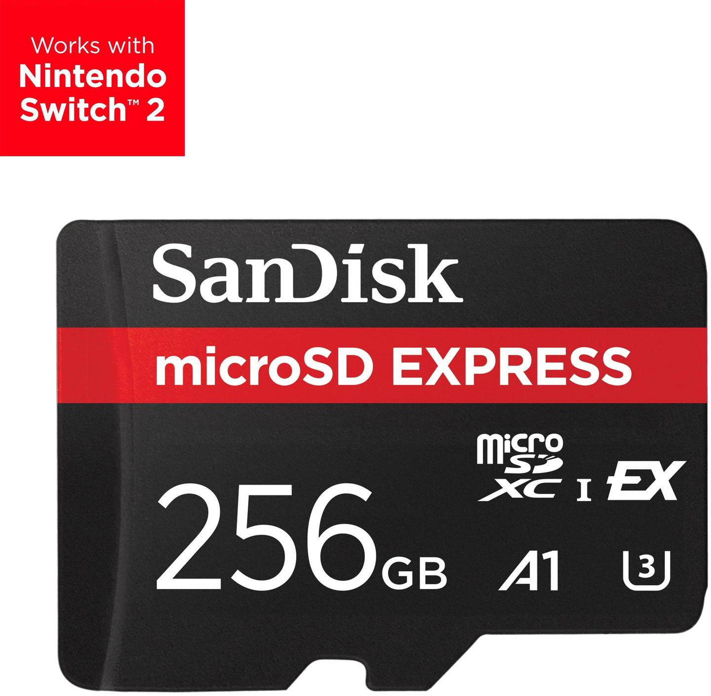 Kartë Memorie SD SanDisk microSD Express / SDSQXFN-256G-GN4NN / 256GB / PCIe Gen 3 NVMe / 880MB/s Read / 650MB/s Write – Zezë/Kuqe