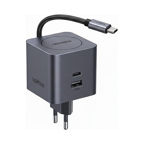 Adapter UGREEN Nexode Pro X614 / 45W / GaN / 1x USB-C PD / 1x USB-A / Kabllo USB-C e Integruar / Retractable – Zezë
