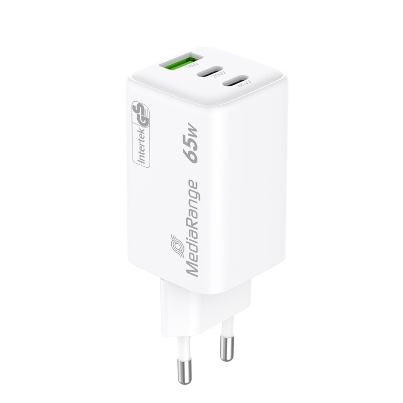 Karikues MediaRange MRMA116-2 / GaN / 65W / 2x USB-C / USB-A / PD 3.0 / QC 3.0 - Bardhë - 2
