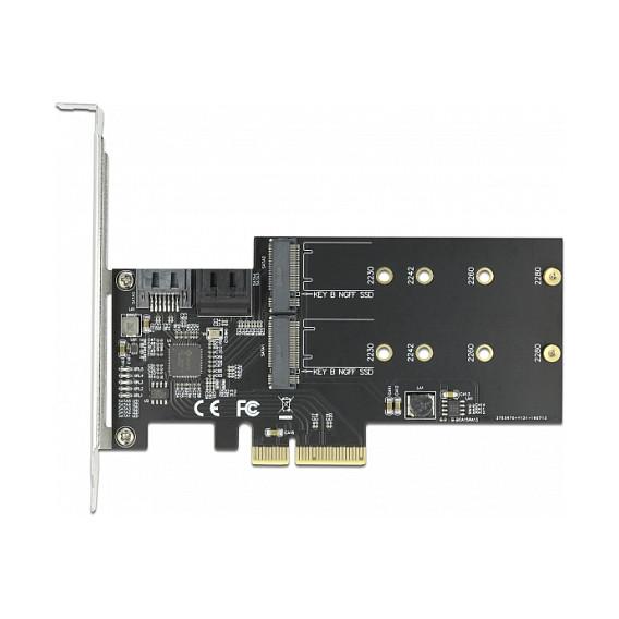 Kartë Zgjerimi PCI Express Delock 90499 / PCIe 3.0 x4 / 3x SATA 6Gbps + 2x M.2 Key B / JMicron JMB585 / Low Profile - 2