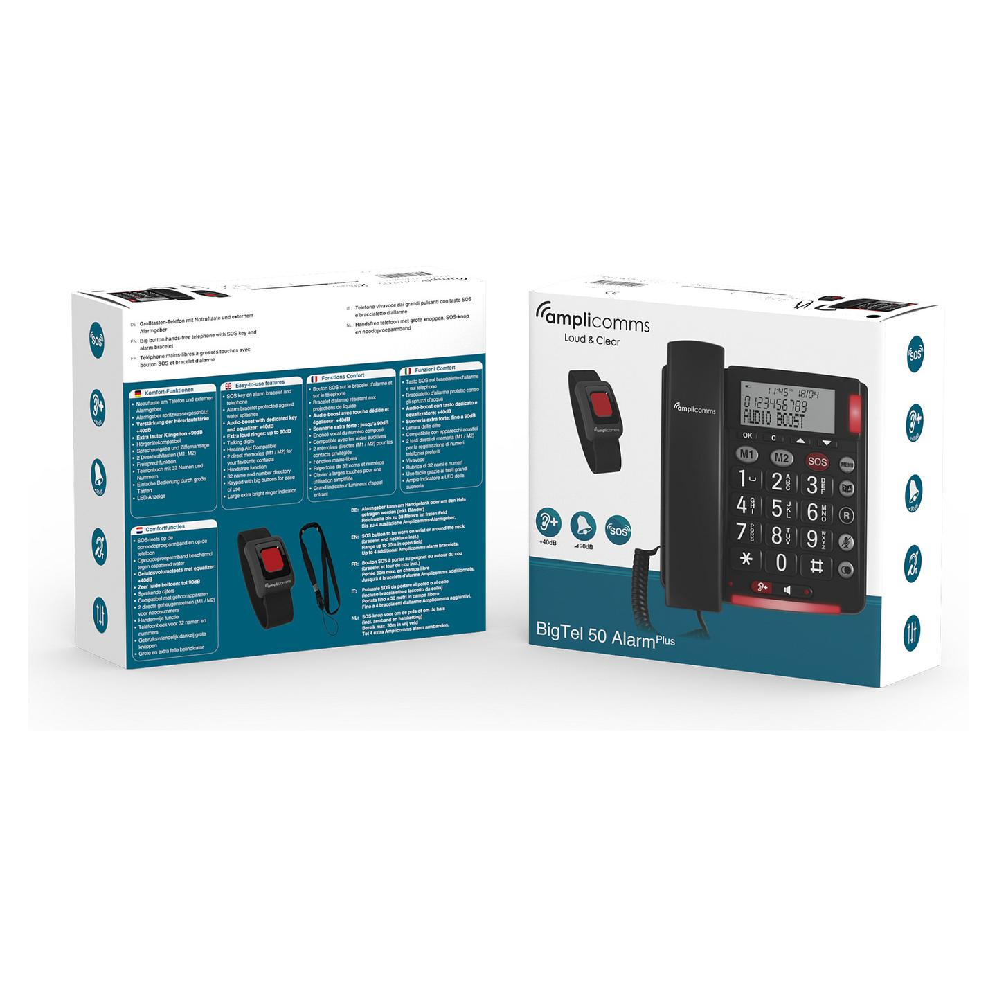 Telefon Analog Amplicomms BigTel 50 Alarm Plus / ATLE1424096 / Me Kabllo / Alarm SOS / +40 dB / Hands-Free / Ekran LCD / 32 Kontakte – Gri e errët - 5