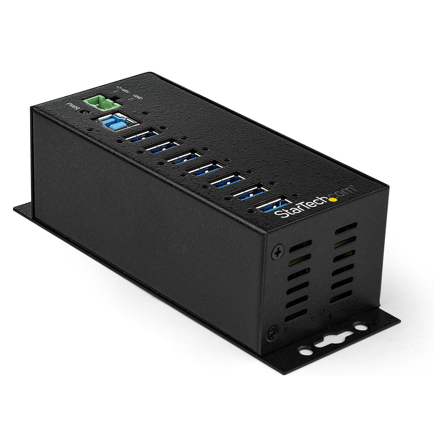 Hub USB Industrial StarTech HB30A7AME, 7x USB-A 3.2 Gen 1, 5Gbps, DIN Rail, ESD, Mbrojtje nga Mbitensioni - Zezë