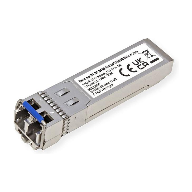 Transceiver VALUE 21.99.3498, SFP+ 10Gbps, Single-Mode, LC Duplex, 1310nm, deri në 10km, DDM, Hot-Swap - Argjend