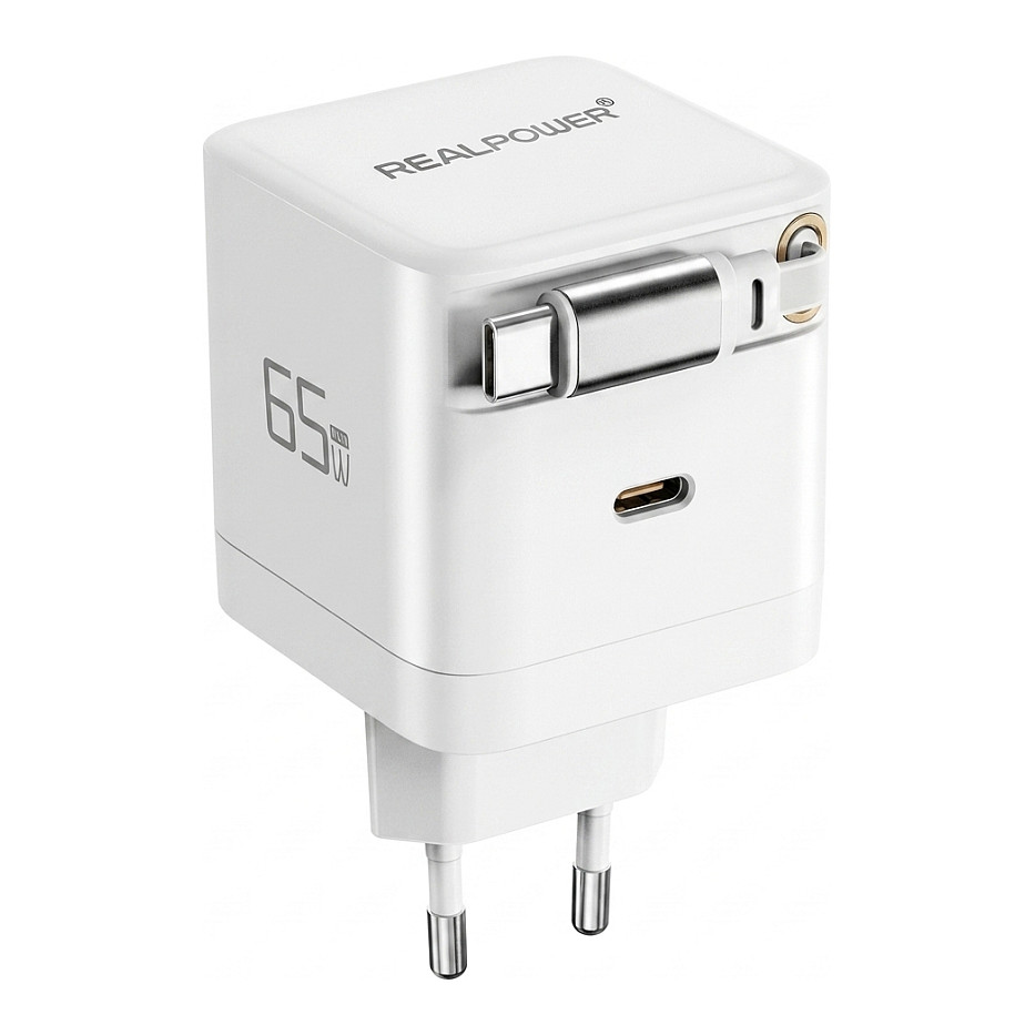 Karikues RealPower / 65W / 2x USB-C / GaN – Bardhë