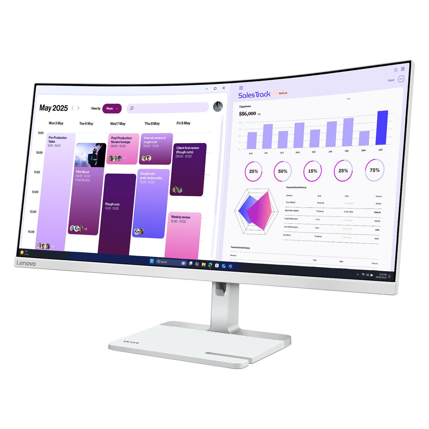 Monitor Lenovo L34W-4C, 34", WQHD VA Curved, 120Hz, 1ms, 2xHDMI+DP - Hiri - 3