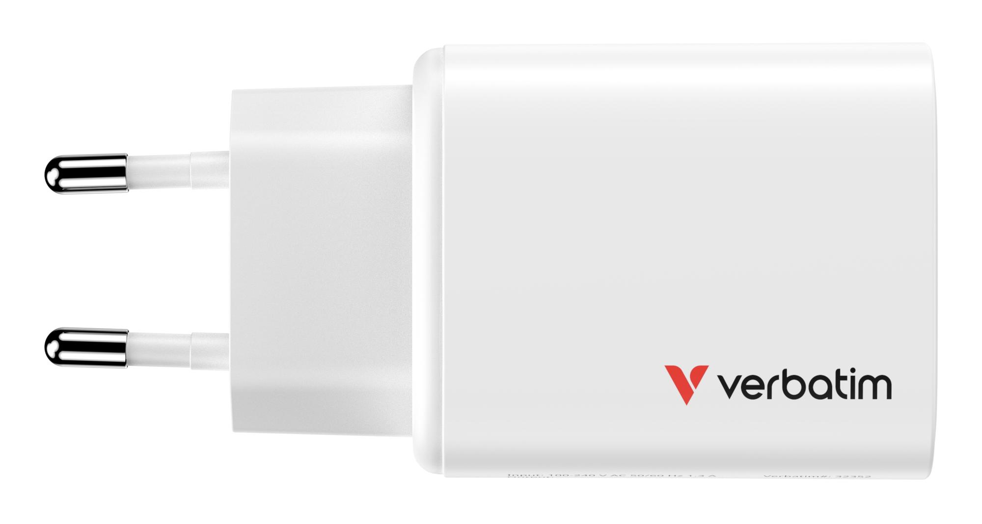 Karikues Verbatim Essentials GaN / 32353 / 65W / 2x USB-C + USB-A / PD 3.0 / PPS / QC 3.0 – Bardhë - 2
