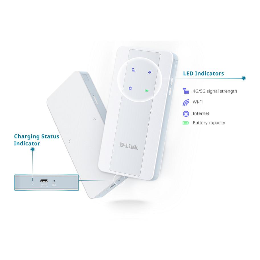D-Link F518 Hotspot Mobil 5G NR / AX1800 Wi-Fi 6 / Nano SIM / Dual-Band 574Mbps + 1201Mbps / Bateri 8000mAh / USB-C Power Bank – Bardhë - 9