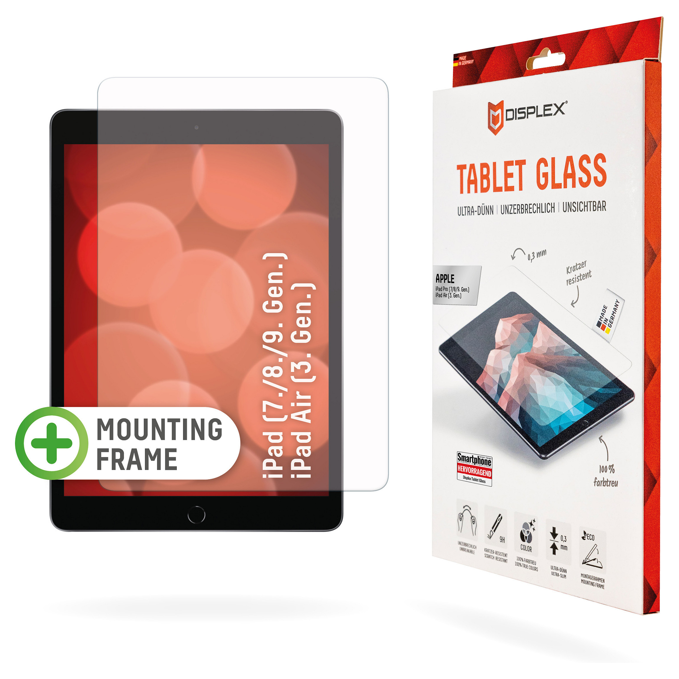 Mbrojtëse për ekran tablet DISPLEX 01535 / iPad 10.2" (Gen 7/8/9) / iPad Air 10.5" (Gen 3) / Xham 9H - Transparent
