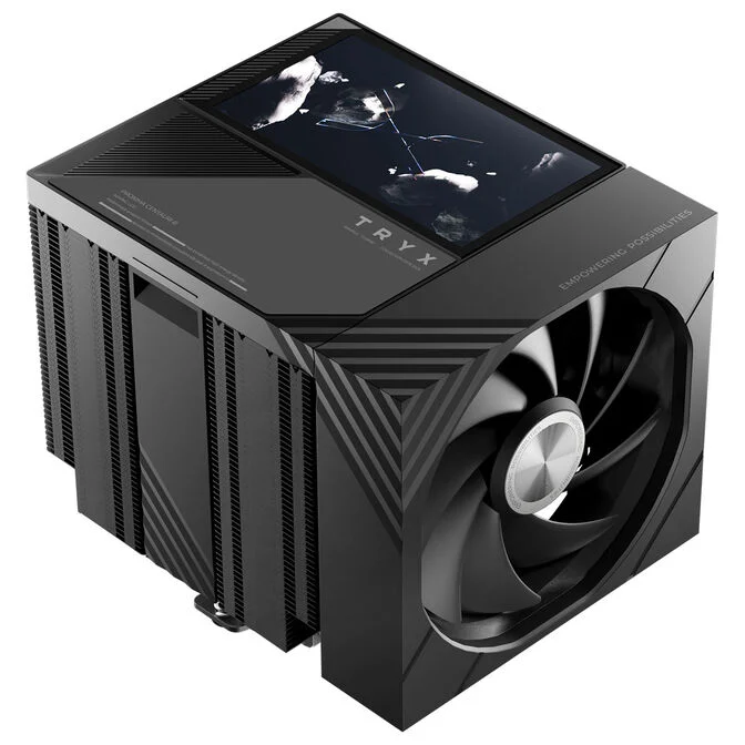 Ftohës për Procesor TRYX TURRIS T620 / Dual Tower / 280W TDP / 6× Heatpipe / 2×120mm PWM Fan / 5" IPS Display / AM4/AM5 / LGA1700/1851 – Zezë