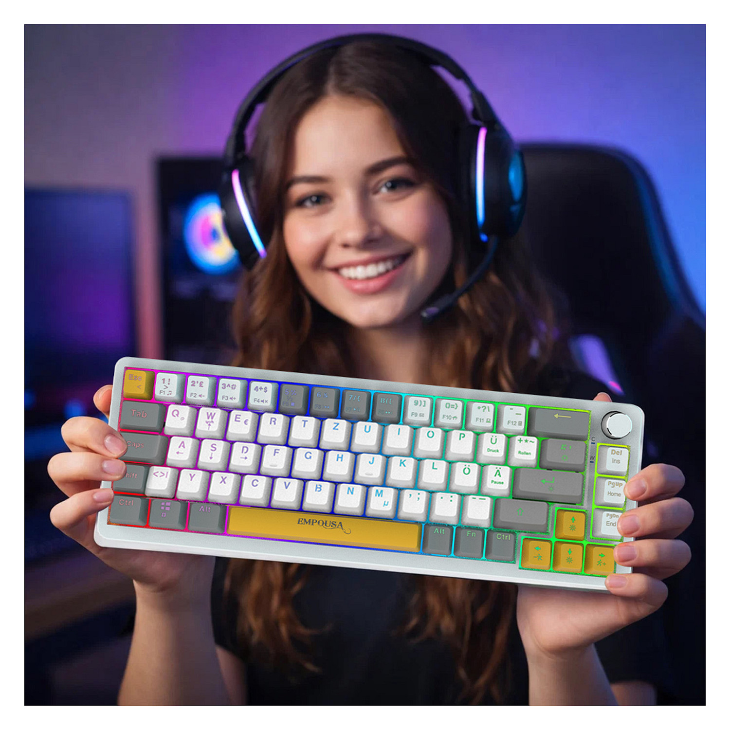 Tastierë Gaming Inca IKG-457 / Wired / QWERTY / Mekanike / 65% / 68 Taste / USB - Bardhë - 2