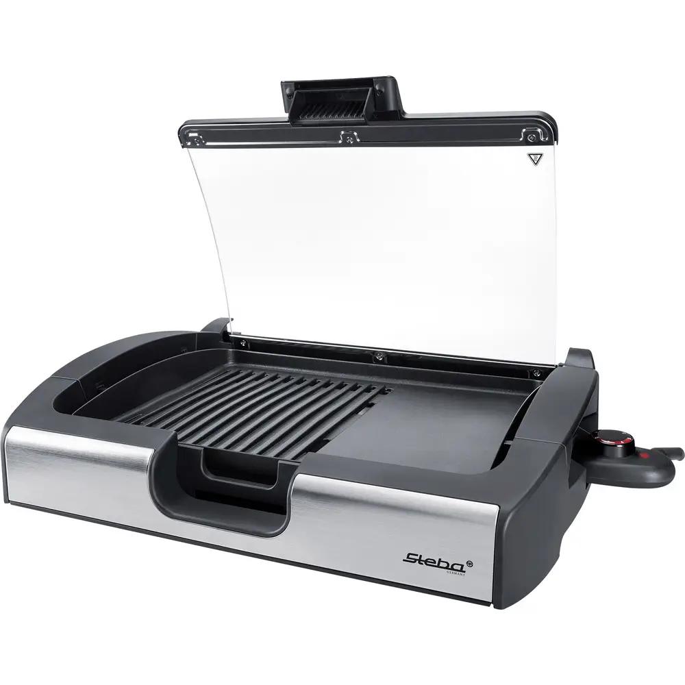 Grill Elektrik Steba VG 200, 2200W, 40 × 29cm, me Kapak Xhami, Temperaturë e Rregullueshme - Hiri/Zezë