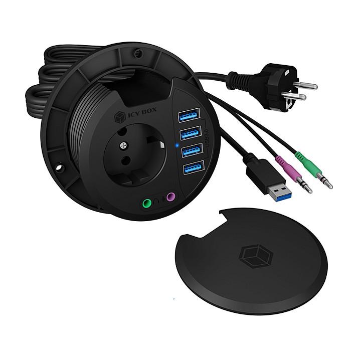 Hubs ICY BOX IB-HUB1430, USB 3.2 Gen 1, 4x USB-A, 2x Audio 3,5mm, Prizë 230V - Zezë - 10