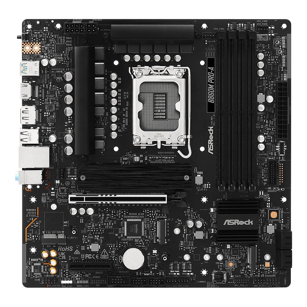 Pllakë Amë ASRock B860M Pro-A, LGA1851, B860, DDR5, mATX, 4× DIMM, 3× M.2, PCIe 5.0, 2.5GbE LAN, Zezë - 2
