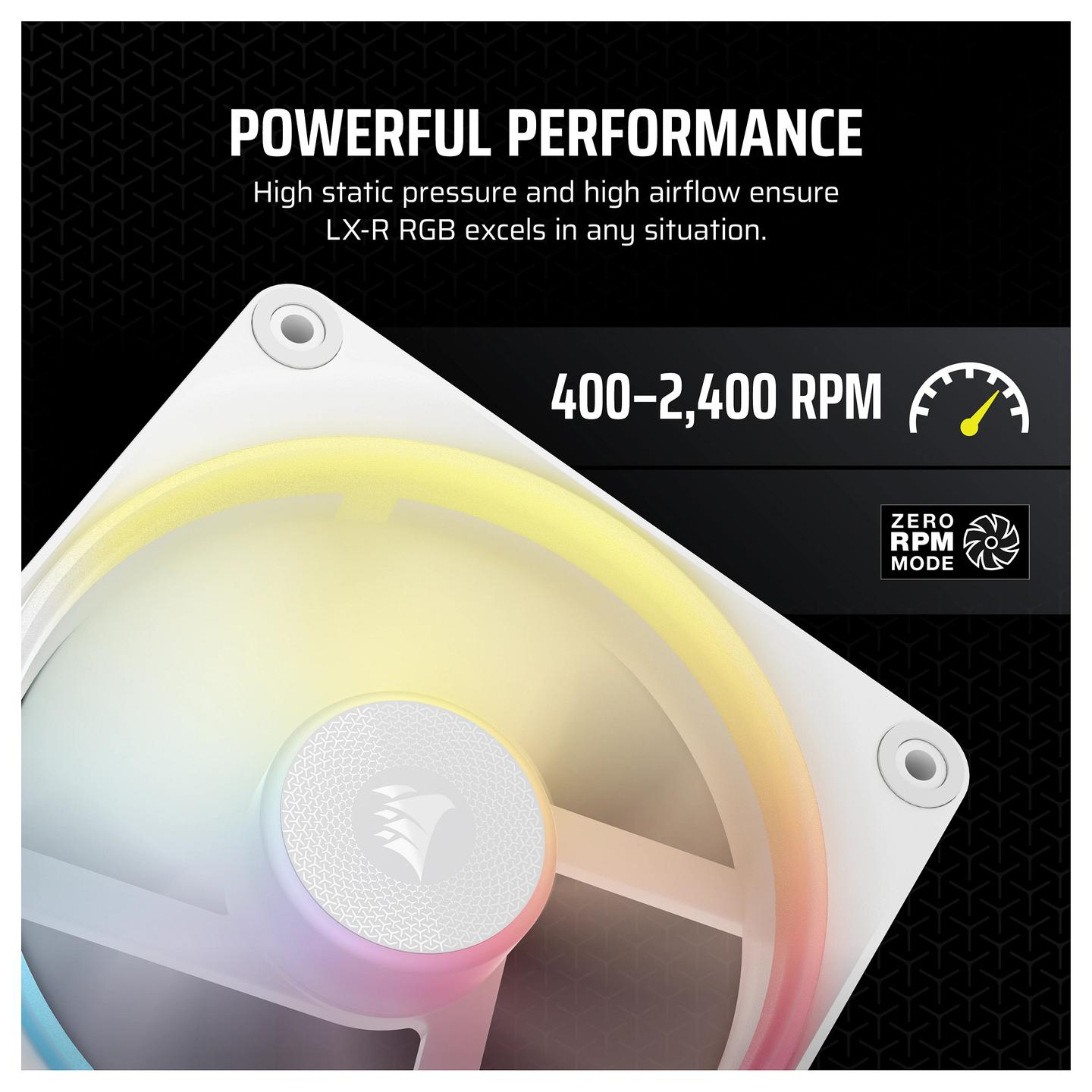 Ftohës për Kasë CORSAIR iCUE LINK LX120-R RGB / 120mm / Reverse / PWM / 2400 RPM / 66.7 CFM / 4.72 mmH₂O / 18 LED / 3-Pack – Bardhë - 8