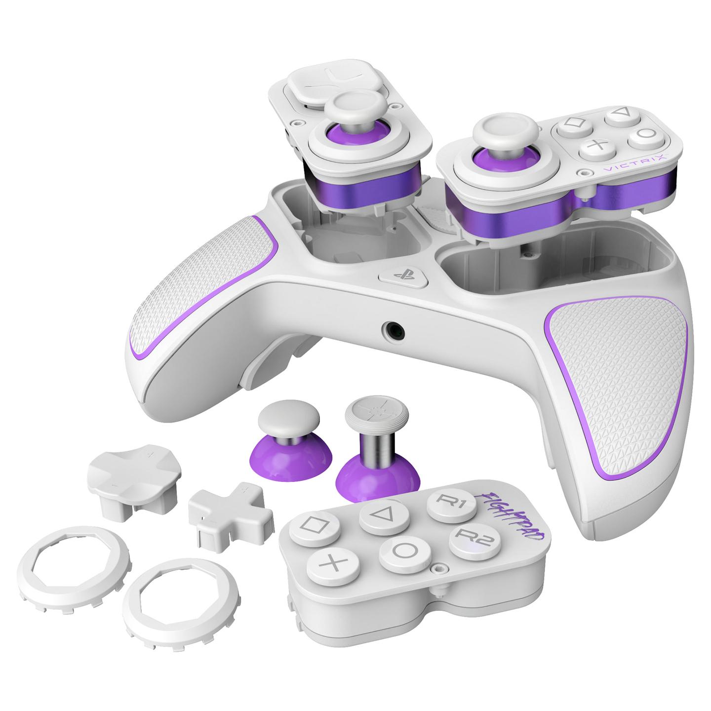 Kontroller Gaming PDP Victrix Pro BFG / 052-002-WH / Wireless + USB-C / PS5, PS4 & PC / Modular / 2000 mAh / 20 orë – Bardhë/Vjollcë - 10