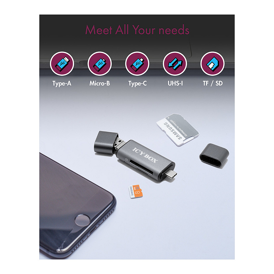 Adapter ICY BOX IB-CR200-C / SD MicroSD / USB-C USB-A Micro-B - 8