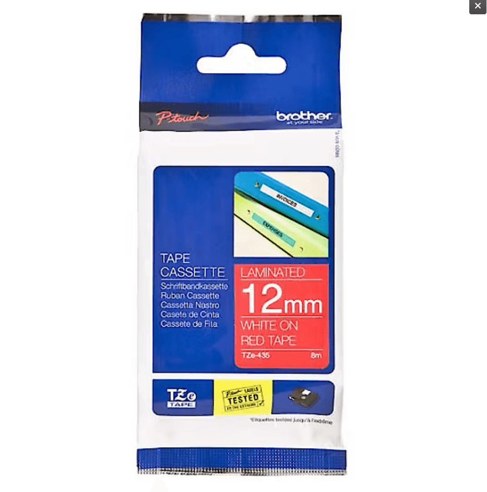 Shirit për Printer 3D Brother Colour Ribbon TZE-435 / TZE435 - Bardhë mbi Kuq - 1