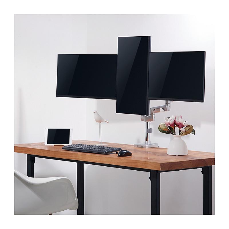 Mbajtëse për Monitor LogiLink BP0090 / 3 Monitorë / 17"-27" / 7kg për Monitor / VESA 75x75-100x100 / Tavolinë / Gas Spring - Argjend - 6
