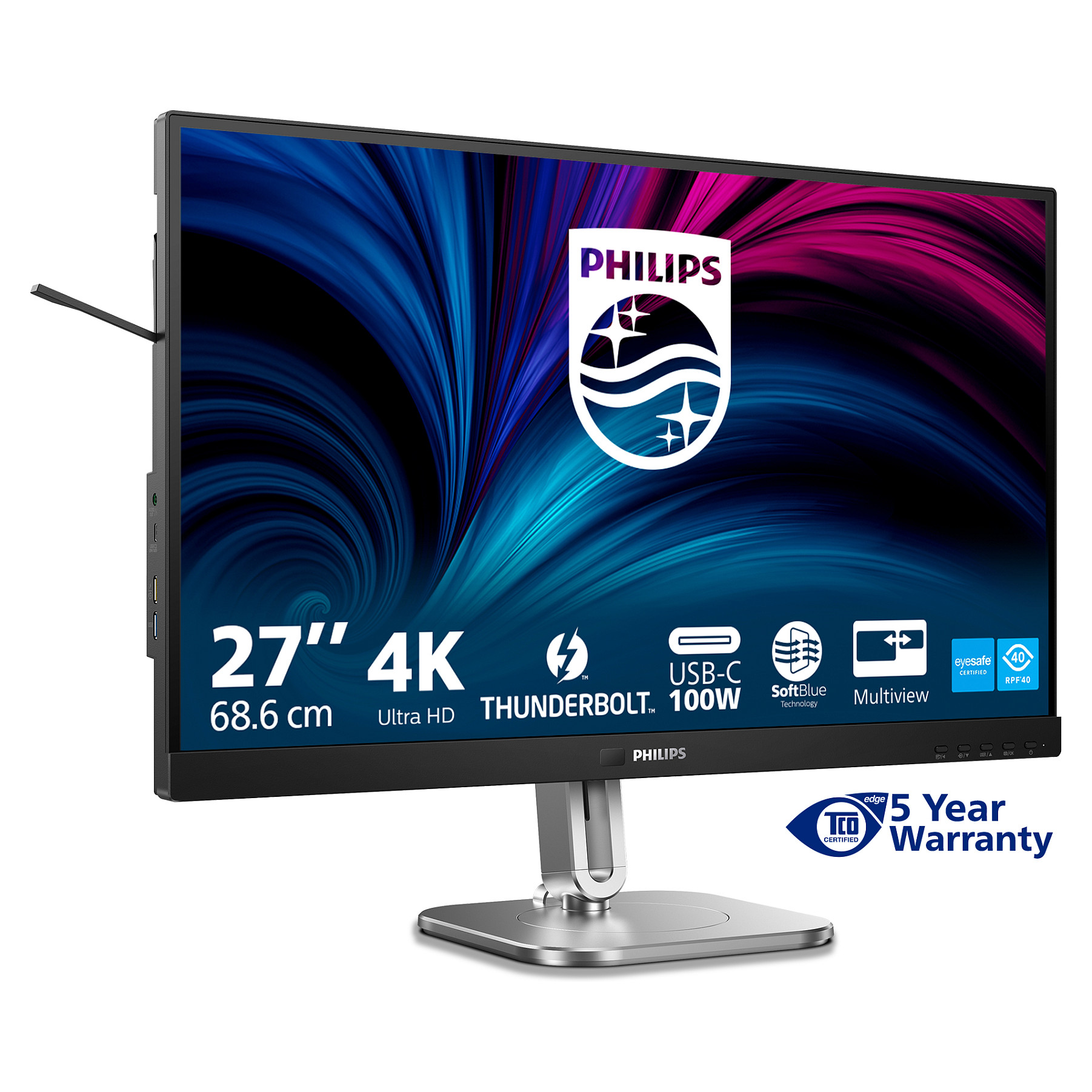Monitor Philips 27B2U6903 / 27″ / 4K UHD IPS LED / 60 Hz / 4ms / 2× HDMI + DP + USB‑C + USB - Zezë Gri - 4