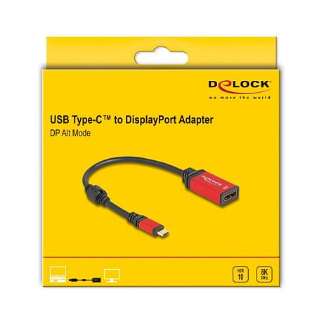 Adapter Video DeLOCK 60052 / USB-C në DisplayPort / DisplayPort 1.4 / 8K 30 Hz / HDR10 / 0.2 m - Zezë/Kuqe - 3
