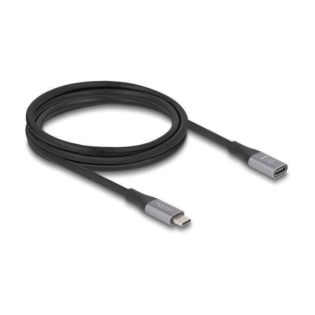 Kabllo USB DeLOCK 81202 / USB-C Mashkull në USB-C Femër / 2m / USB 40Gbps / 240W / 8K 60Hz - Hiri/Zezë - 1