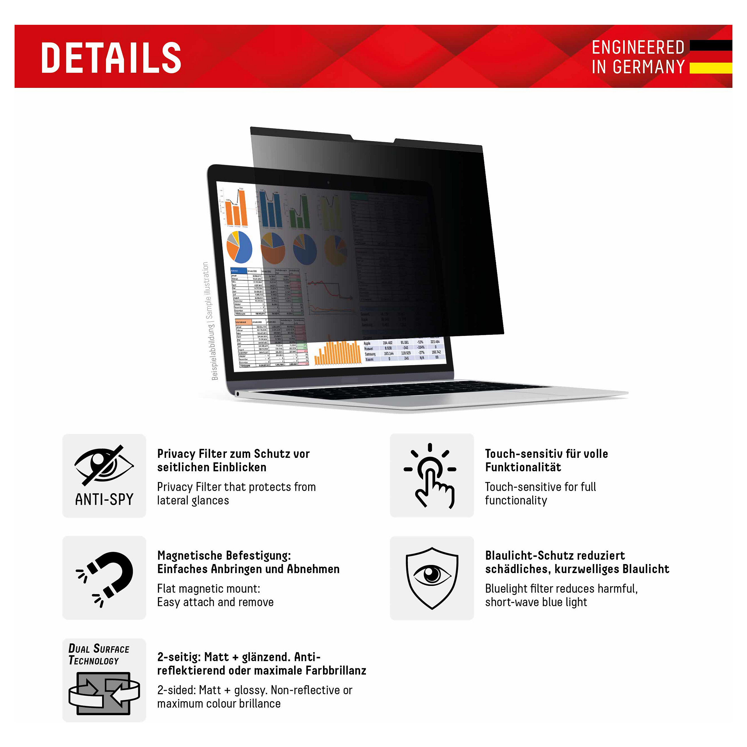 Filtër Privatësie DISPLEX Privacy Safe për Laptop 13.3” - Zezë - 2