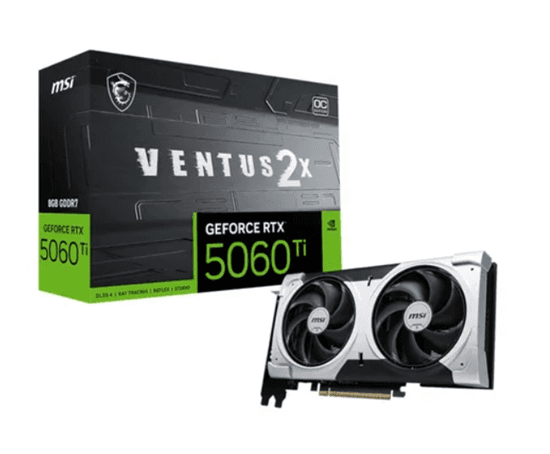 Kartelë Grafike Nvidia MSI GeForce RTX 5060 Ti Ventus 2X OC, 8GB GDDR7, PCIe 5.0 x16, 128-bit, 2x Fans, 3x DisplayPort 2.1b, HDMI 2.1b – Zezë