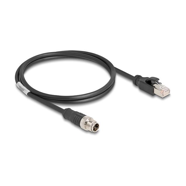 Kabllo për Rrjet DeLOCK 80866, M12 X-coded 8-pin mashkull në RJ45 mashkull, Cat.5e, S/FTP, 1 m - Zezë