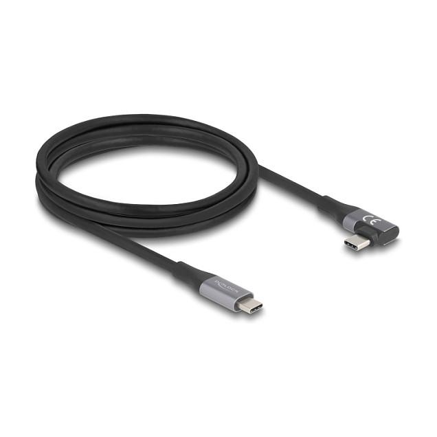 Kabllo USB DeLOCK 81132, USB-C në USB-C, 2 m, USB4 20 Gbps, USB PD 3.1, 240 W, Konektorë me Kënd të Majtë dhe të Djathtë – Zezë