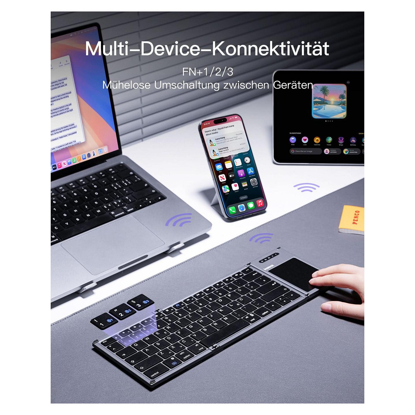 Tastierë Pa kabllo Inateck KB06101 / Kompakte / Touchpad / Bluetooth 5.3 + RF Wireless / QWERTZ – Hiri - 8