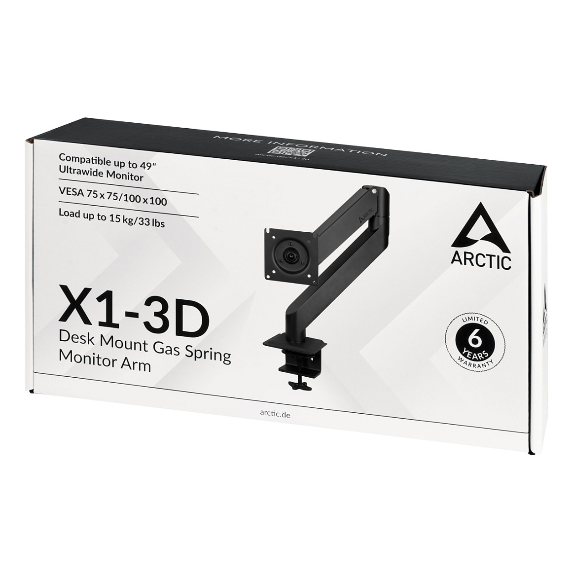 Mbajtëse për Monitor ARCTIC X1-3D / 1 Monitor / deri 40" / 10kg / VESA 75x75-100x100 / Full Motion / Gas Spring / Tavolinë - Zezë - 8
