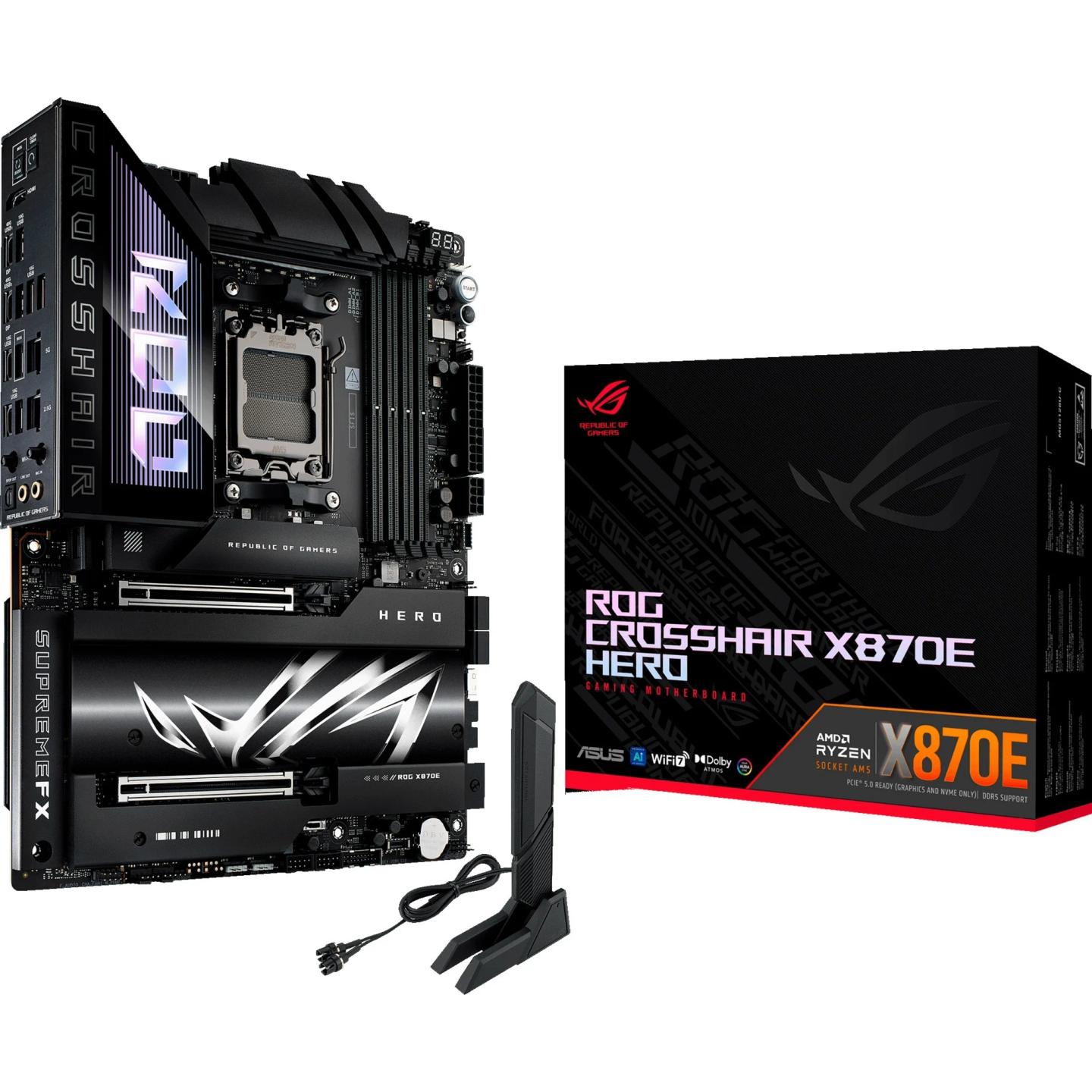 Pllakë Amë ASUS ROG CROSSHAIR X870E HERO, AM5, X870E, DDR5, ATX, 5GbE LAN, 2.5GbE LAN, Wi-Fi 7 
